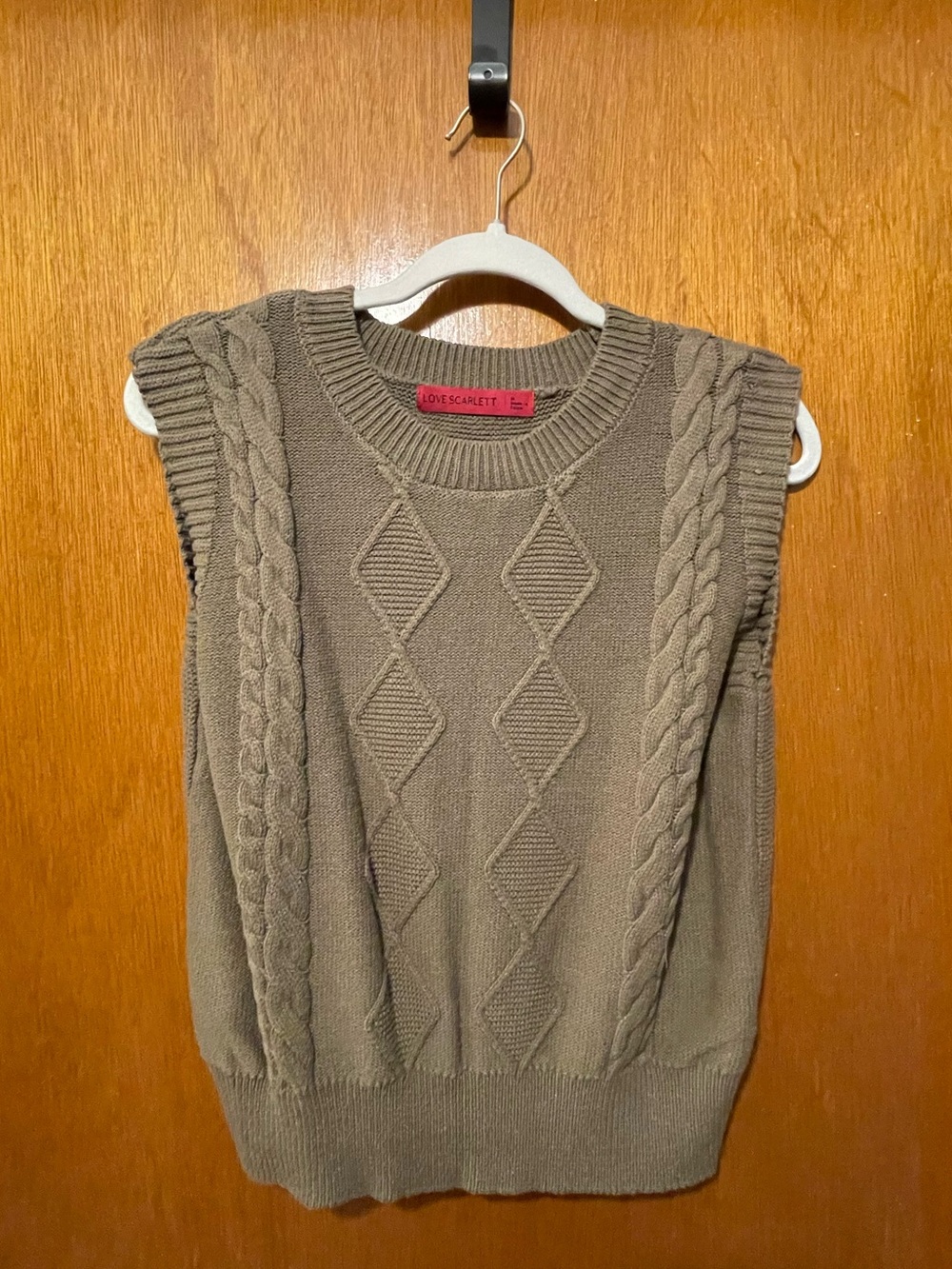 Love Scarlett: Dark Green Cable-Knit Sleeveless Crewneck Sweater Vest